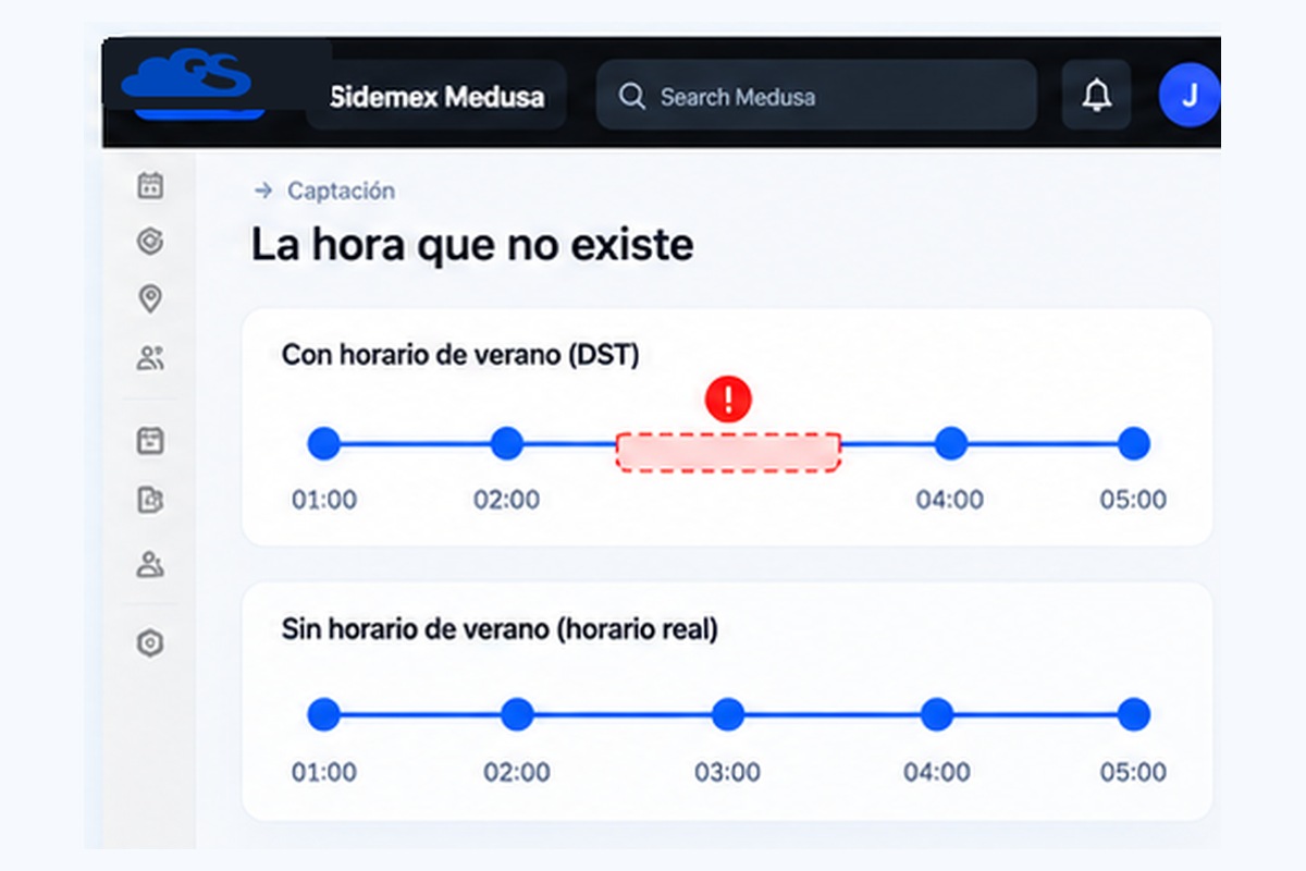 Comparación de horarios de Sidemex Medusa para representar el salto de horario de verano.